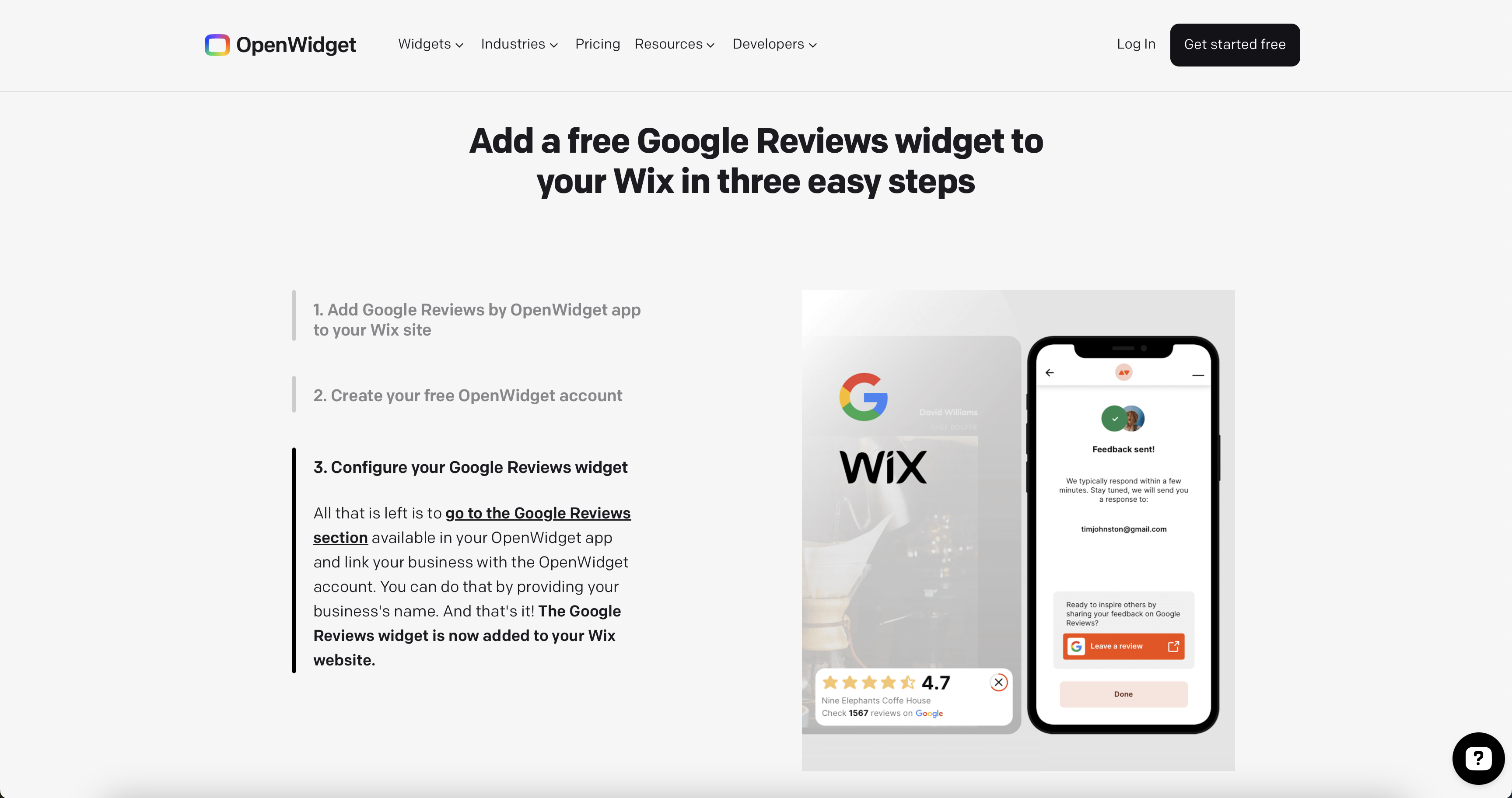 Add Google Reviews widget for Wix