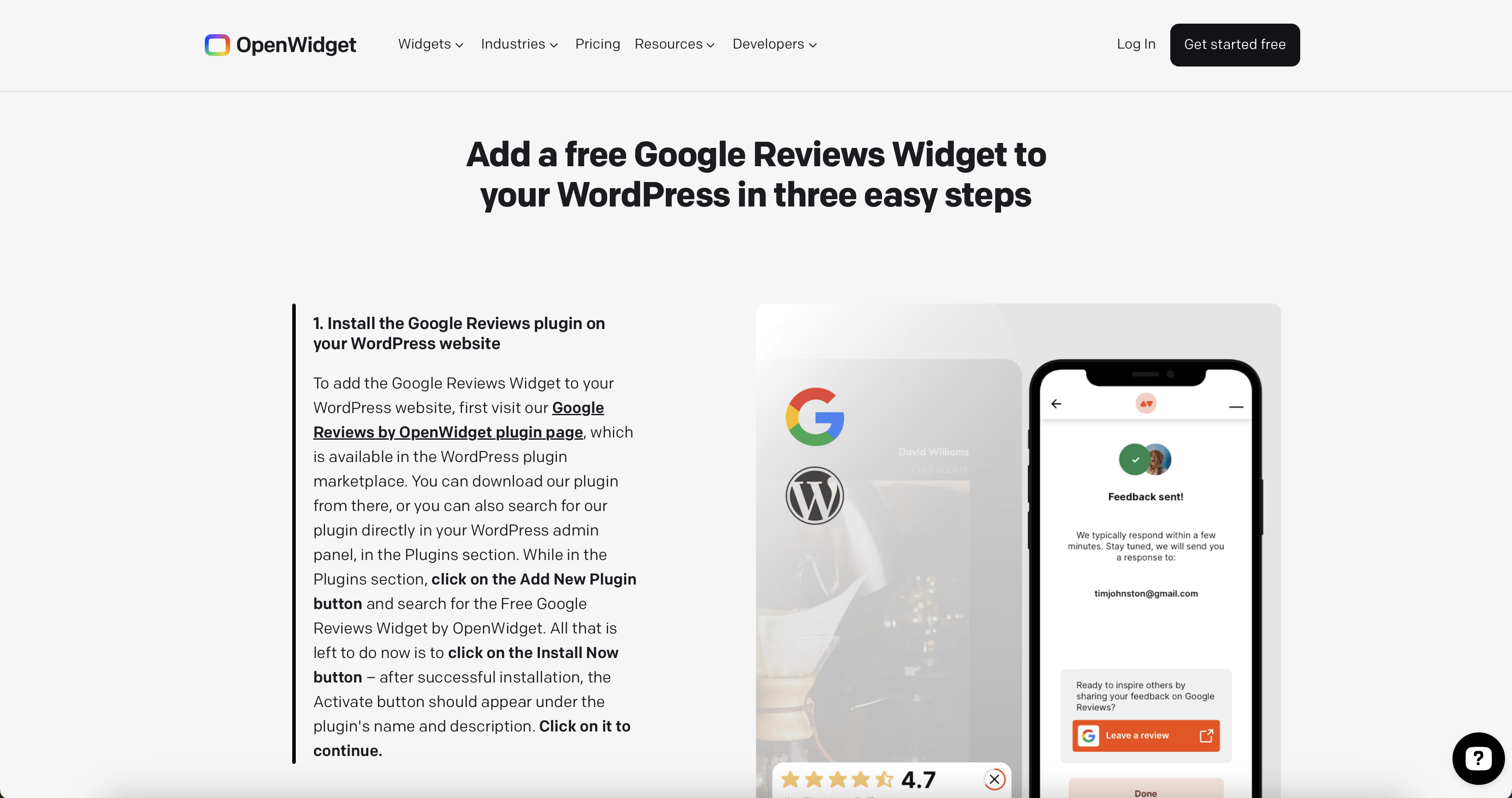 Add Google Reviews widget for WordPress